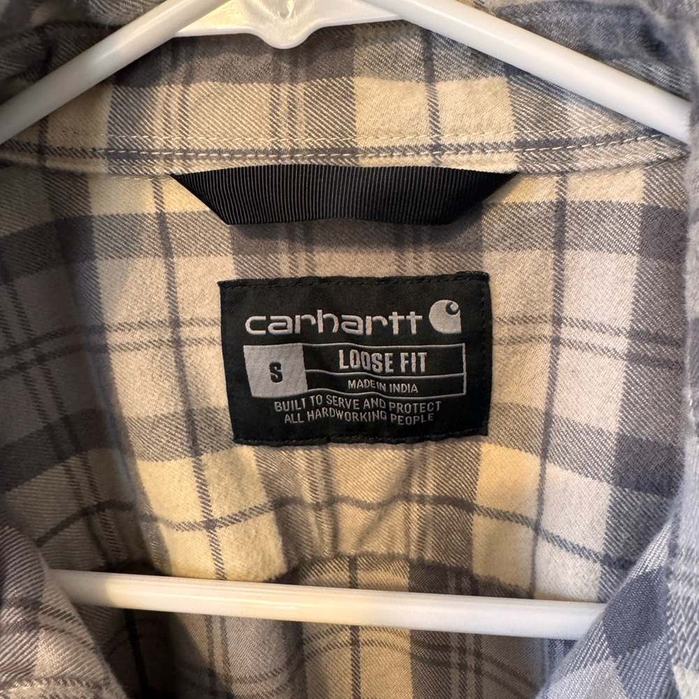 Carhartt Plaid Button-Up Flannel Shirt Jacket in Beige & Gray Size Small - Picture 3 of 9